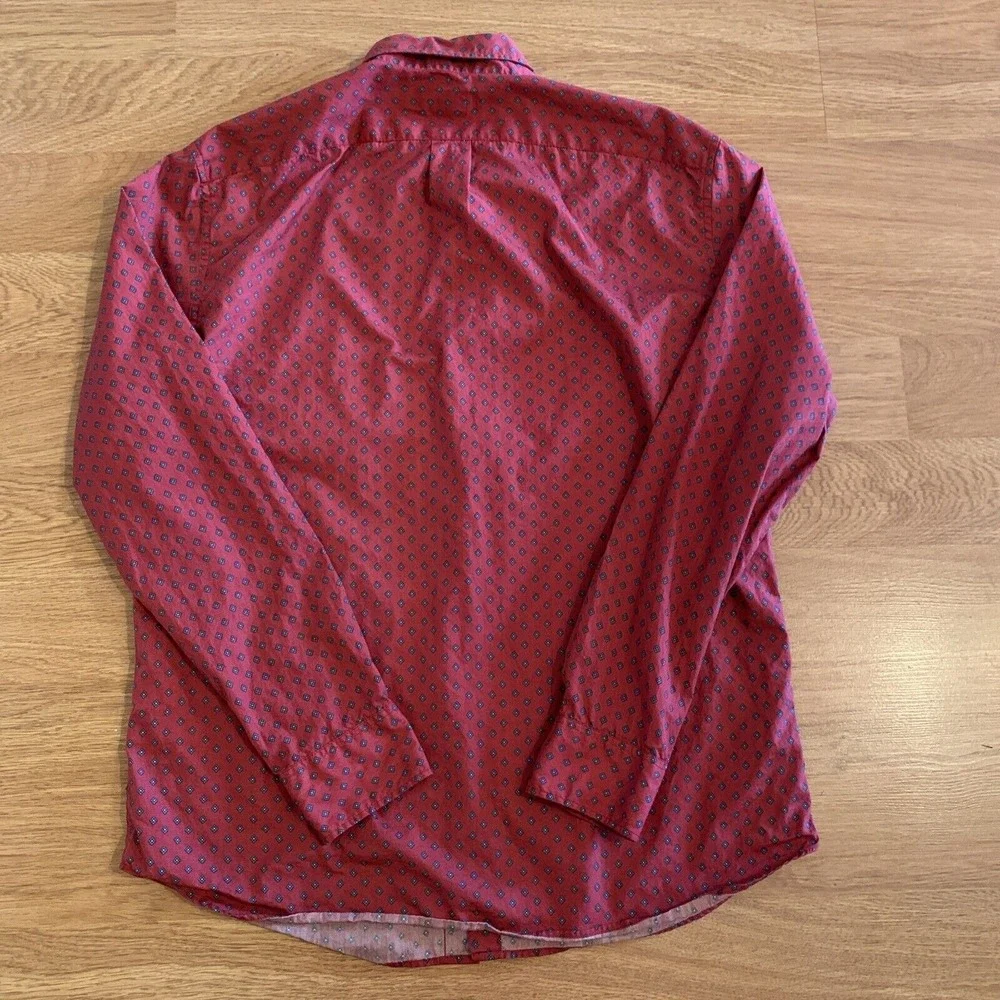 J.Crew Shirt Men's‎ Large Slim Fit Secret Wash 100's 2-Ply Yarn Red Geometric